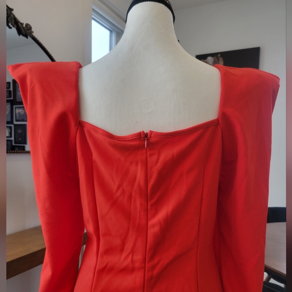 3/$30 Bold Red Long Sleeve Dress With Epic Shoulder Pads - Picture 7 of 11